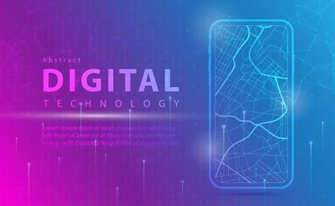 Digital technology banner pink blue background concept with technology line Illustrazione stock