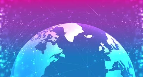 Digital technology banner pink blue background concept with technology line Illustrazione stock
