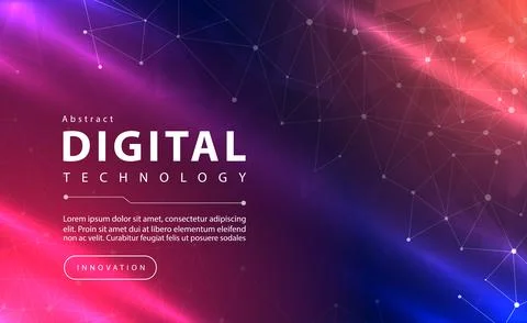 Digital technology banner pink blue background concept with technology line tech Stock Illustration