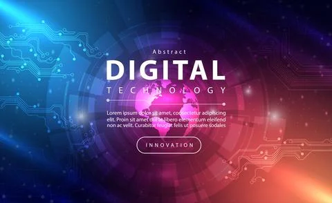 Digital technology banner pink blue background concept with technology line tech Stock Illustration