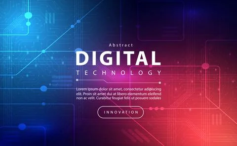 Digital technology banner pink blue background concept with technology line tech Stock Illustration