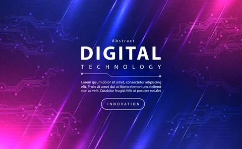 Digital technology banner pink blue background concept with technology light ai Stock Illustration