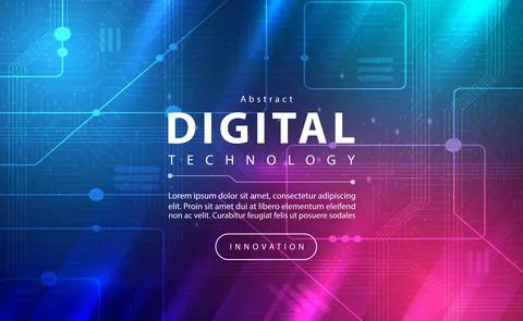 Digital technology banner pink blue background concept with technology line tech Stock Illustration