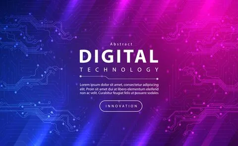 Digital technology banner pink blue background concept with technology light ai Stock Illustration