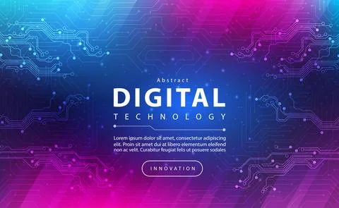 Digital technology banner pink blue background concept with technology light ai Stock Illustration
