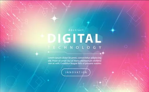 Digital technology banner pink blue background concept, technology green light Stock Illustration