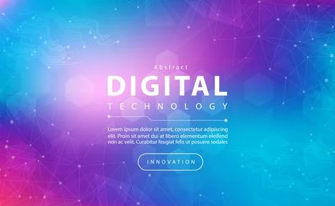 Digital technology banner pink blue background concept, technology purple light Stock Illustration