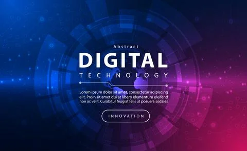 Digital technology banner pink blue background concept with technology light ai Stock Illustration