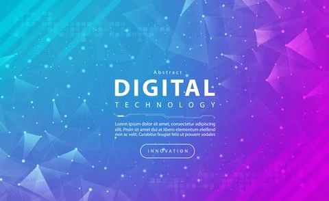 Digital technology banner pink blue background, media cyber technology light ai Illustrazione stock