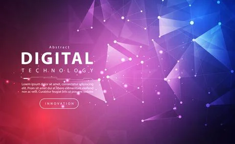 Digital technology banner pink blue background, cyber technology line light tech Stock Illustration