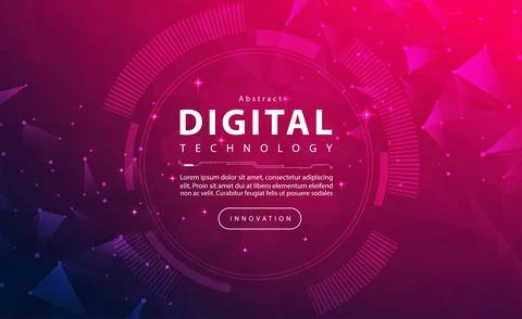 Digital technology banner purple background, pink color technology light effect Stock Illustration