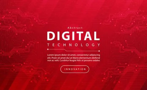 Digital technology banner red background concept with technology light effect ai Stock Illustration