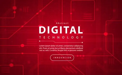 Digital technology banner red background concept with technology light effect ai Stock Illustration