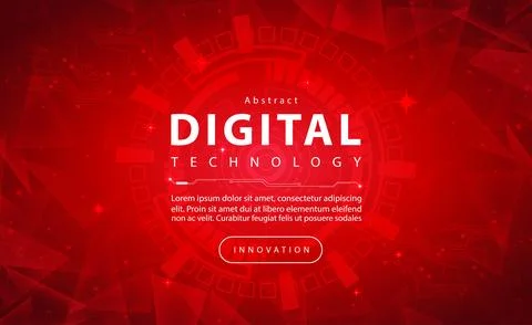 Digital technology banner red background concept with technology light effect ai Stock Illustration