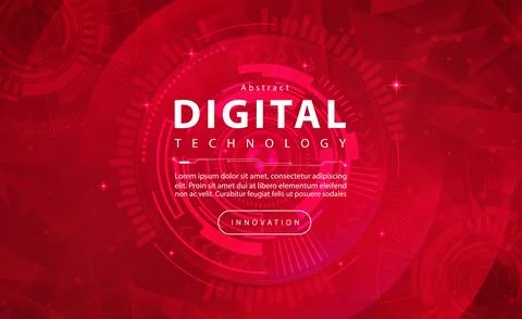 Digital technology banner red background concept, circuit technology light tech Illustrazione stock
