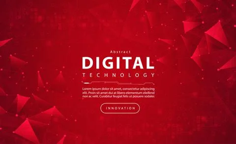 Digital technology banner red background concept with technology light effect ai Stock Illustration