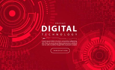 Digital technology banner red background concept circuit technology light effect Stock Illustration
