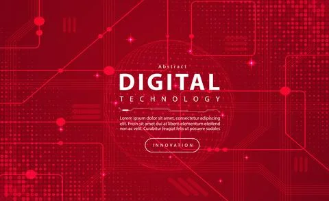 Digital technology banner red background concept circuit technology light effect Stock Illustration