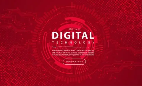 Digital technology banner red background concept circuit technology light effect Stock Illustration