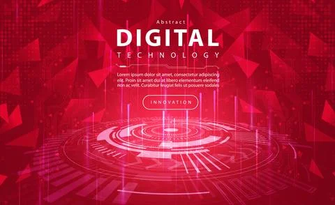 Digital technology banner red background concept circuit technology light effect Stock Illustration