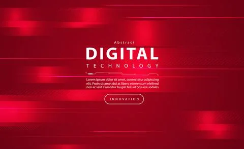 Digital technology banner red background concept circuit technology light effect Stock Illustration