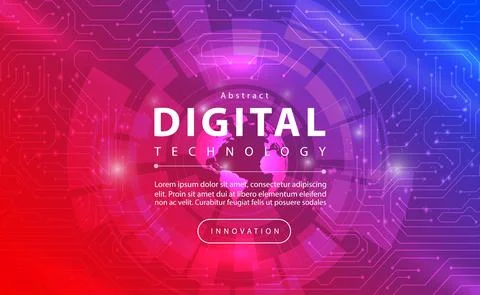 Digital technology banner red blue background concept and technology light tech Stock Illustration