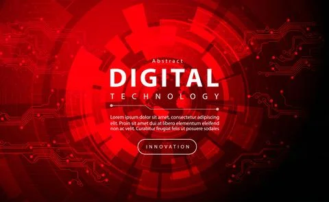 Digital technology banner red dark background concept with technology light tech Stock Illustration