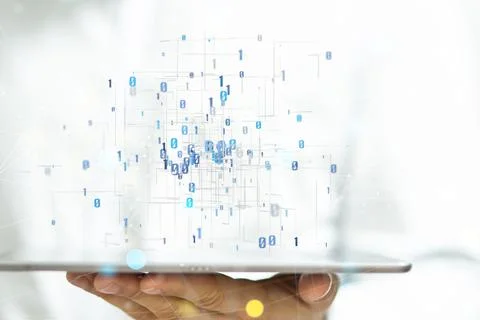 Digital Technology Big data concept on a tablet in human's hand, 3d render Stock Photos