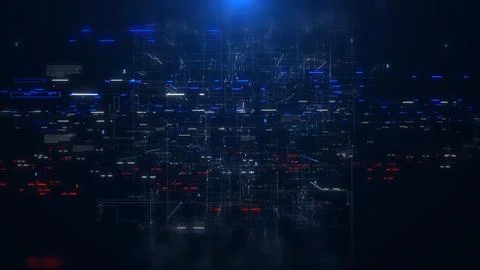 Digital technology big data connection fly through aerial view illustration Stock Illustration