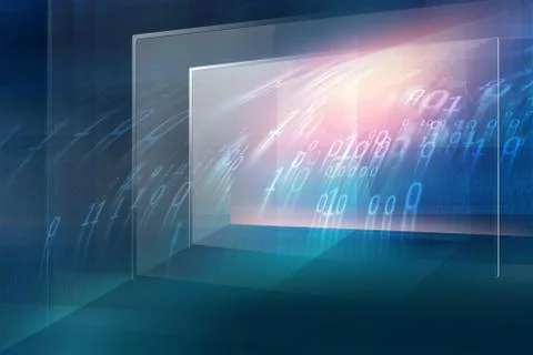 Digital technology with big screen and binary codes concept series Illustrazione stock
