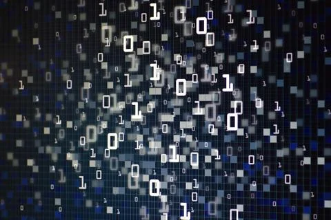 Digital technology binary background. light blue digital data flowing from to Stock Photos
