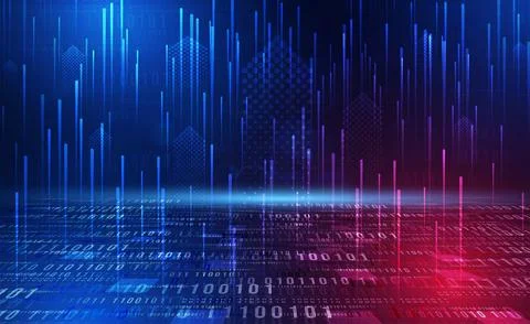 Digital technology Binary code blue background, Matrix cyber technology security Stock Illustration