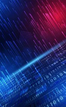 Digital technology Binary code blue background, Matrix cyber technology security Stock Illustration