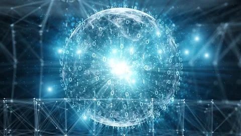 Digital technology binary code sphere network background Stock Footage 337428179