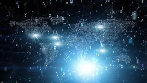 Digital technology binary data people icons and world map animation backgrou Stock Footage 341153709