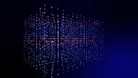 Digital technology with binary digits light path in line data box shape, futu Stock Illustration
