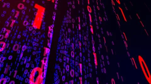 Digital technology with binary digits light path in line information data, fu 库存插图