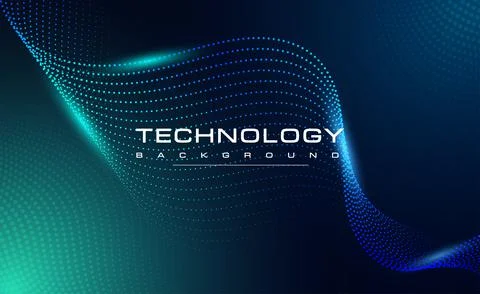 Digital technology blue green background online cyber media algorithm dark Stock Illustration