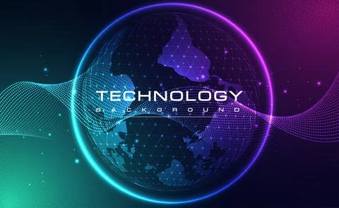 Digital technology blue green background online cyber media world map pink Stockillustratie