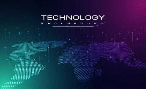Digital technology blue green background online cyber media world map pink Stock Illustration