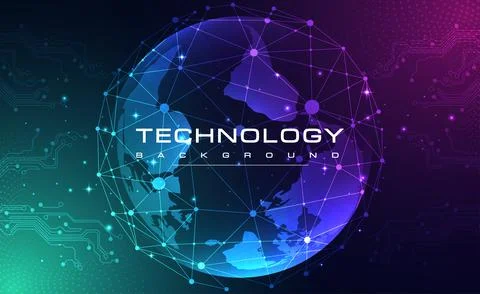 Digital technology blue green background online cyber media world map pink Stock Illustration