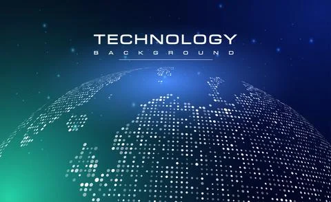 Digital technology blue green background online cyber media world map abstract 스톡 일러스트