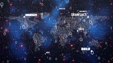 Digital technology business world map with data cloud animation Stock Footage 337235942