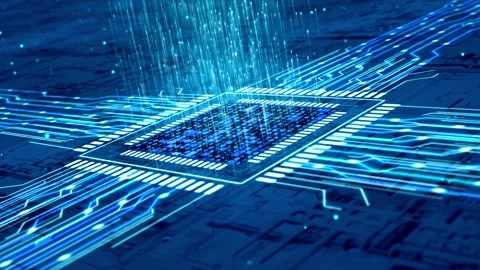 Digital technology chip integrated circuit board Video stock 288280343