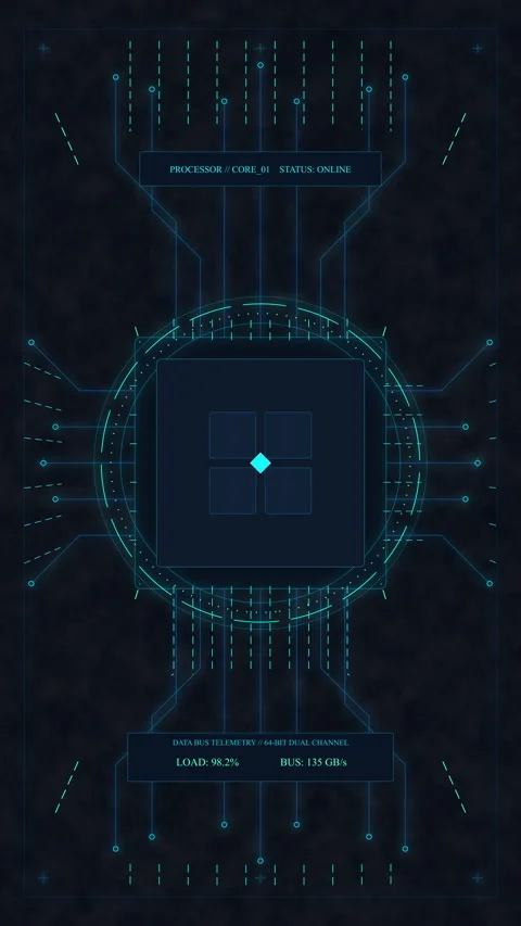 Digital technology circuit board loop, glowing processor chip Stock Footage 348333669