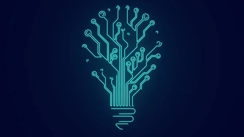 Digital technology circuit bulb animation with futuristic neon glow animation Stock Footage 241073158