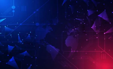 Digital technology circuits blue red gradient background, Ai big data iot, cyber Stock Illustration