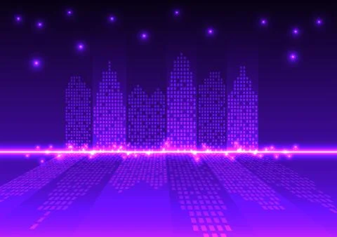Digital  technology city background. City town company cyberpunk concept. D.. Stock Illustration