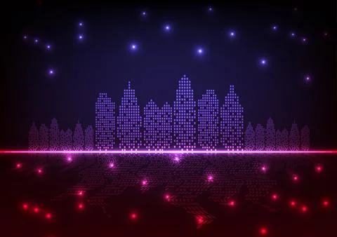 Digital  technology city background. City town company concept. Design for .. Stock Illustration