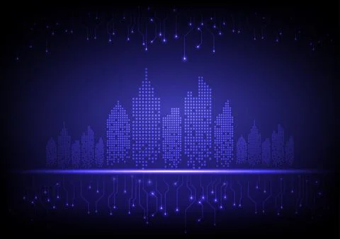 Digital  technology cityscape background. City town company concept. Design.. Stock Illustration